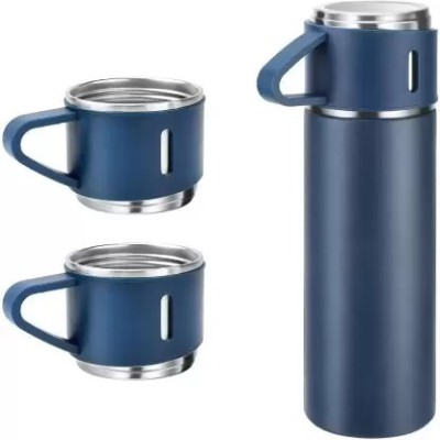 Philocaly Enterprise Vacuum Insulated Flask set 3Cup set for Hot & Cold Drink 500 ml Bottle(Pack of 1, Blue, Steel)