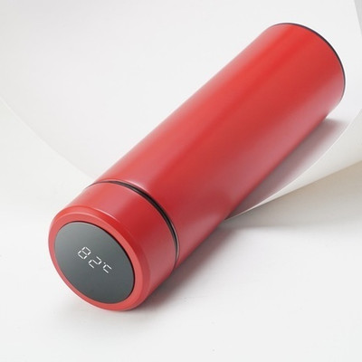 aaryashoppy 500 ML Thermos Insulated Hot Cold Flask LED Temperature Display Vacuum Bottle 500 ml Flask(Pack of 1, Red, Steel, Silicone)