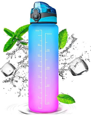 DFit Unbreakable Water Bottle 1 L with Motivational Time Marker, 1000 ml Bottle 1000 ml Bottle(Pack of 1, Blue, Pink, Plastic)
