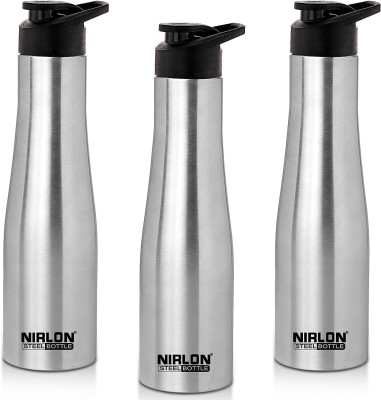 NIRLON Tall Bell Single Wall Stainless Steel Water Bottle 1000ml, SET OF 3 1000 ml Bottle(Pack of 3, Silver, Steel)