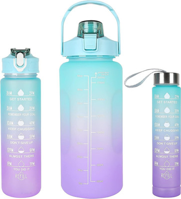 NIHILANO Motivational Water Bottle Set of 3 Pcs 41 2000 ml Bottle(Pack of 3, Multicolor, Plastic)