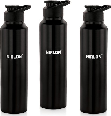 NIRLON Classic Flip Single Wall Stainless Steel Water Bottle 1000ml, SET OF 3 1000 ml Bottle(Pack of 3, Black, Steel)