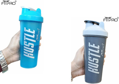 FitPro 700 ml Plastic Shaker(Pack of 2, Blue, Grey)