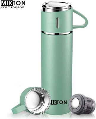 MIKTON Stainless steel Vacuum Flask with 3 Set of Steel Cup 500 ml Flask(Pack of 1, Green, Steel)