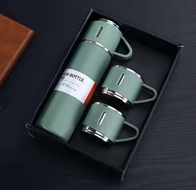RROAR Double wall stainlesssteel flask Set 1 Vacuum bottle with 2 cups 500 ml Flask 500 ml Flask(Pack of 1, Green, Steel)