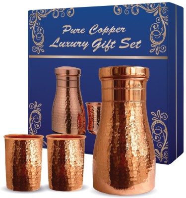 Copperika Diwali Gift Set Bedroom Copper Water Bottle With 2 Glass Original With Ayurvedic 1600 ml Bottle With Drinking Glass(Pack of 3, Copper, Copper)