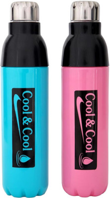 MUNSHINE Cool & Cool Leak Proof | Wide Mouth & Easy to Open | Insulated Water Bottle 1000 ml Bottle(Pack of 2, Multicolor, Plastic)