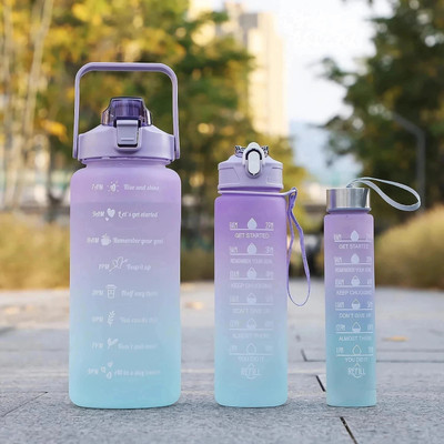 Nirvaana Set of 3 Water Bottle with Motivational Time Marker, Leakproof Durable Sipper 2000 ml Bottle(Pack of 1, Multicolor, Plastic)