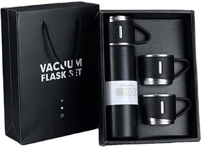 Vishweshver Bloom Stainless Steel Vacuum Insulated Bottle Water Flask Gift Set with Two Cups 500 ml Flask(Pack of 1, Black, Steel)