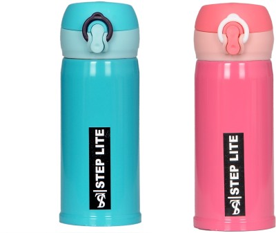 Step-Lite Hot & cod thermos vaccum flask for kids school office use 350 ml Flask(Pack of 2, Multicolor, Steel)