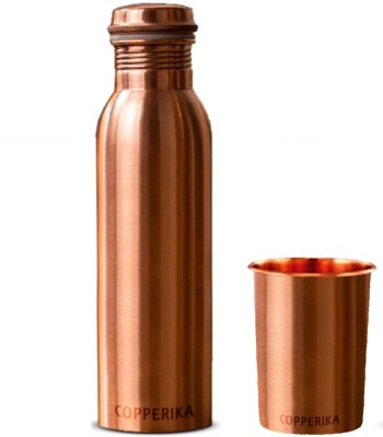 Copperika Pure Copper Water Bottle (750ml)With 1 Glass (300ml) Original With Ayurvedic Ben 1050 ml Bottle With Drinking Glass(Pack of 2, Copper, Copper)