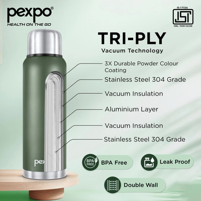 pexpo 1500 ml Steel Flask(Pack of 1, Green)