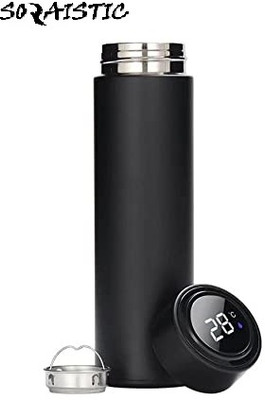 SORAISTIC Stainless Steel Temperature Water Bottle With Smart LED Display(500 ML-Black) 500 ml Flask(Pack of 1, Black, Steel)