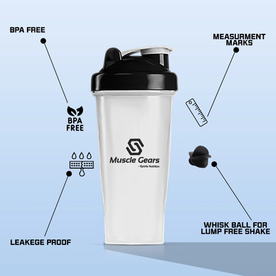 Muscle Gears 750 ml Plastic Shaker(Pack of 1, White)