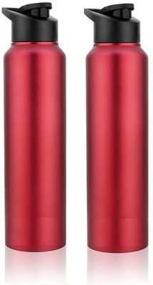 KARFE 1000 ml Stainless Steel Sports/Sipper Water Bottle (Set of 2, Red, Chrome) 2000 ml Bottle(Pack of 1, Red, Steel)