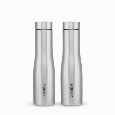 BOROSIL 1000 ml Steel Bottle(Pack of 2, Steel/Chrome)