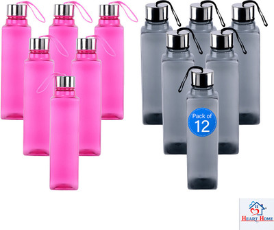 Heart Home 1000 ml Plastic Bottle(Pack of 12, Black, Pink)