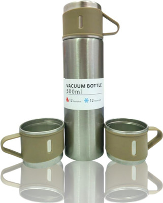 HL Enterprise 500 ml Steel Bottle With Drinking Glass(Pack of 1, Steel/Chrome)
