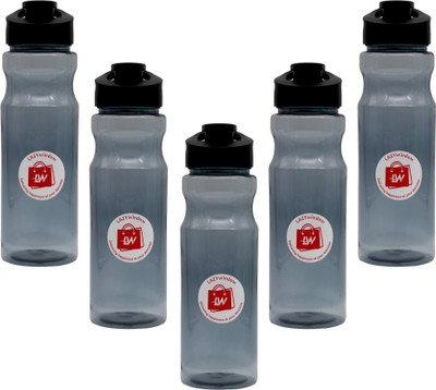 LAZYwindow Transparent Black Shade Plastic Bottle With Flip Type Cap 1000 ml Sipper(Pack of 5, Black, Plastic)