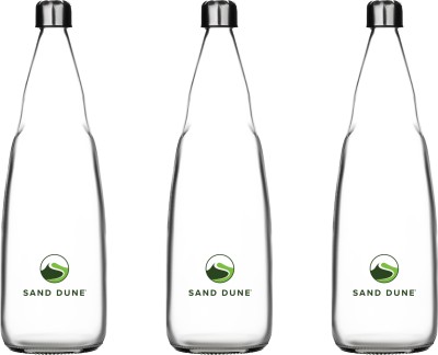 Sand Dune Glass water, juice bottle with Leak-Proof Airtight Stainless-Steel Cap Reusable 1000 ml Bottle(Pack of 3, Clear, Glass)