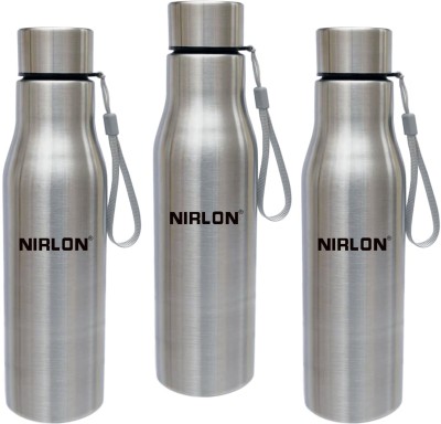 NIRLON Ocean Cool Single Wall Stainless Steel Fridge Water Bottle 1000 ml Bottle(Pack of 3, Silver, Steel)