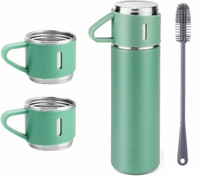 Sedoka Vacuum Flask set 3Cup set for Hot &Cold Drink BPA Free Green with Silicon Brush 500 ml Flask(Pack of 4, Multicolor, Steel)
