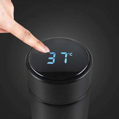 Know Show LED Indicator Display Hot & Cool Double Wall Temperature Water Bottle 500 ml Bottle(Pack of 1, Black, Steel)