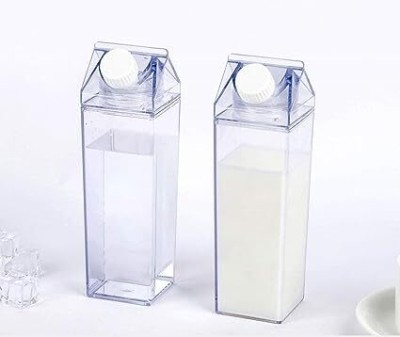 Upstuffs Milk Carton Water Bottles/Plastic Square Milk Bottles/ Leakproof Water Bottle/ 500 ml Bottle(Pack of 2, White, Plastic)