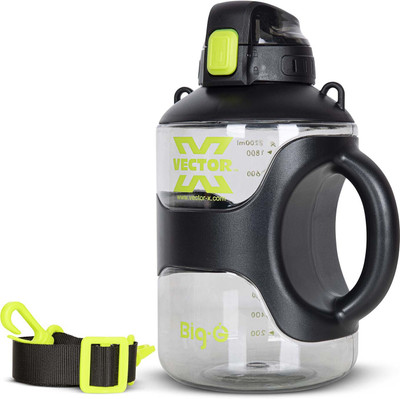 VECTOR X Big G 2.2 Litre Gym Gallon 1 Day 1 Water Jug with Time Marker Plastic Reusable 2200 ml Bottle(Pack of 1, Black, Plastic)