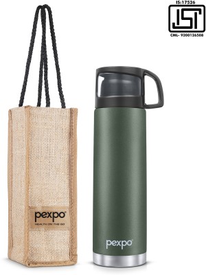 pexpo 24 Hrs Hot & Cold ISI Certified Vacuum insulated Bottle Fererro With Jute Bag 500 ml Flask(Pack of 1, Green, Steel)