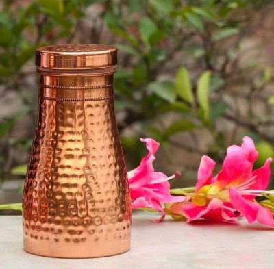 Siddarth Handcrafted and Hammered Pure Copper Bedroom Jar Carafe 1000 ml Bottle With Drinking Glass(Pack of 1, Copper, Copper)