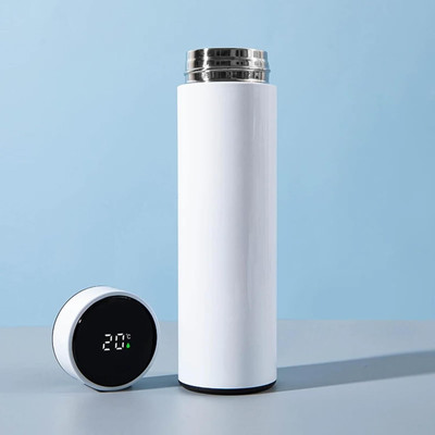 aaryashoppy Smart LED Temperature Display Indicator Stainless Steel Hot & Cold Flask Bottle 500 ml Flask(Pack of 1, White, Steel, Plastic)