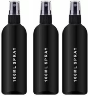 EverGlam Empty Plastic Transparent Refillable Fine Mist Black Spray Bottle 100 ml each 300 ml Spray Bottle(Pack of 3, Black, Plastic)