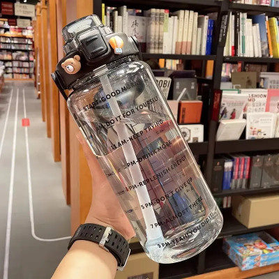 WineBIrd LargeCapacity Water Bottle Motivational travel bisycle gym home Straw trasparent 2000 ml Bottle(Pack of 1, Multicolor, Plastic)