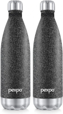 pexpo 980 ml Steel Flask(Pack of 2, Black)