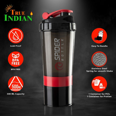 HouseOfCommon 500 ml Plastic Shaker(Pack of 1, Red, Black)