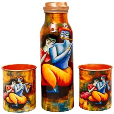 GOLDEN VALLEY Radha Krishna Printed Copper Water Bottle 1 Litre | Gift Set Copper Bottle 1000 ml Bottle(Pack of 1, Multicolor, Copper)