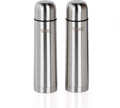 Sumeet Stainless Steel Double Walled Flask/Water Bottle, with Flip Lid,24 Hrs Hot &Cold 500 ml Flask(Pack of 2, Silver, Steel)