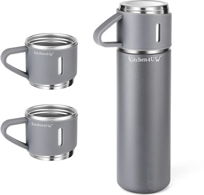 Kitchen4U Flask set Grey 500 ml Flask(Pack of 3, Grey, Steel)