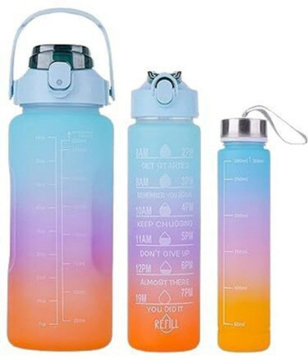 SnowShell Set of 3 Water Bottle with Motivational Time Marker, 2000 ml Bottle 2000 ml Bottle(Pack of 1, Multicolor, Plastic)