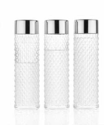 KLARIS Steel cap Round Diamond 3 PCS Premium Water Fridge Bottles (Set Of 3) 1000 ml Bottle(Pack of 3, White, Plastic)