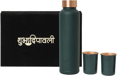 INTERNATIONAL GIFT 1000 ml Copper Bottle With Drinking Glass(Pack of 1, Green)