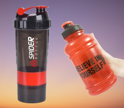 TRUE INDIAN 500 ml Plastic Shaker(Pack of 2, Red, Black)