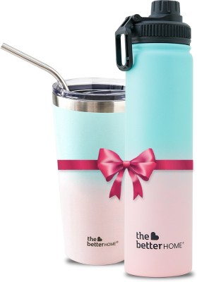 The Better Home Insulated Gift Set | Insulated Bottle, Insulated Tumbler with Straw 700 ml Flask(Pack of 2, Multicolor, Steel)