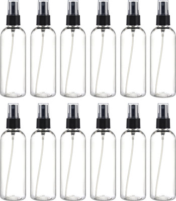 HouseOfCommon 100 ml PET Spray Bottle(Pack of 12, Clear, Black)