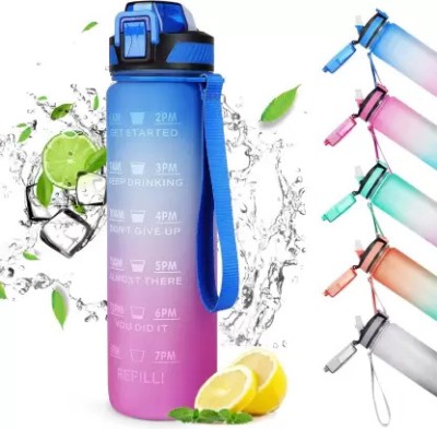 Reg Unbreakable Silicone Water Bottle with Motivational Time Marker 1000 ml Water Bottle(Set of 1, Multicolor)
