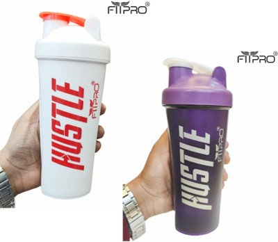 FitPro 700 ml Plastic Shaker(Pack of 2, White, Purple)