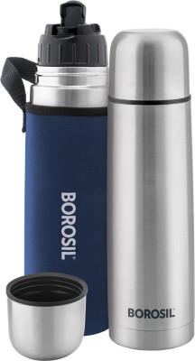 BOROSIL Hydra Thermo Vacuum Insulated Water Bottle with Bag, 24 hrs Hot and Cold 1000 ml Flask(Pack of 1, Black, Steel)