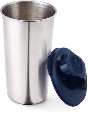 Oliveware Fancy Stainless Steel Tumbler with Lid 400 ml Bottle(Pack of 1, Blue, Steel)