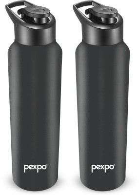 pexpo 1000 ml Sports and Hiking Stainless Steel Water Bottle, Chromo-Xtreme 1000 ml Bottle(Pack of 2, Black, Steel)